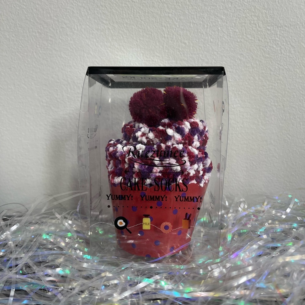 Birthday Cupcake Socks with Pom Poms in Box